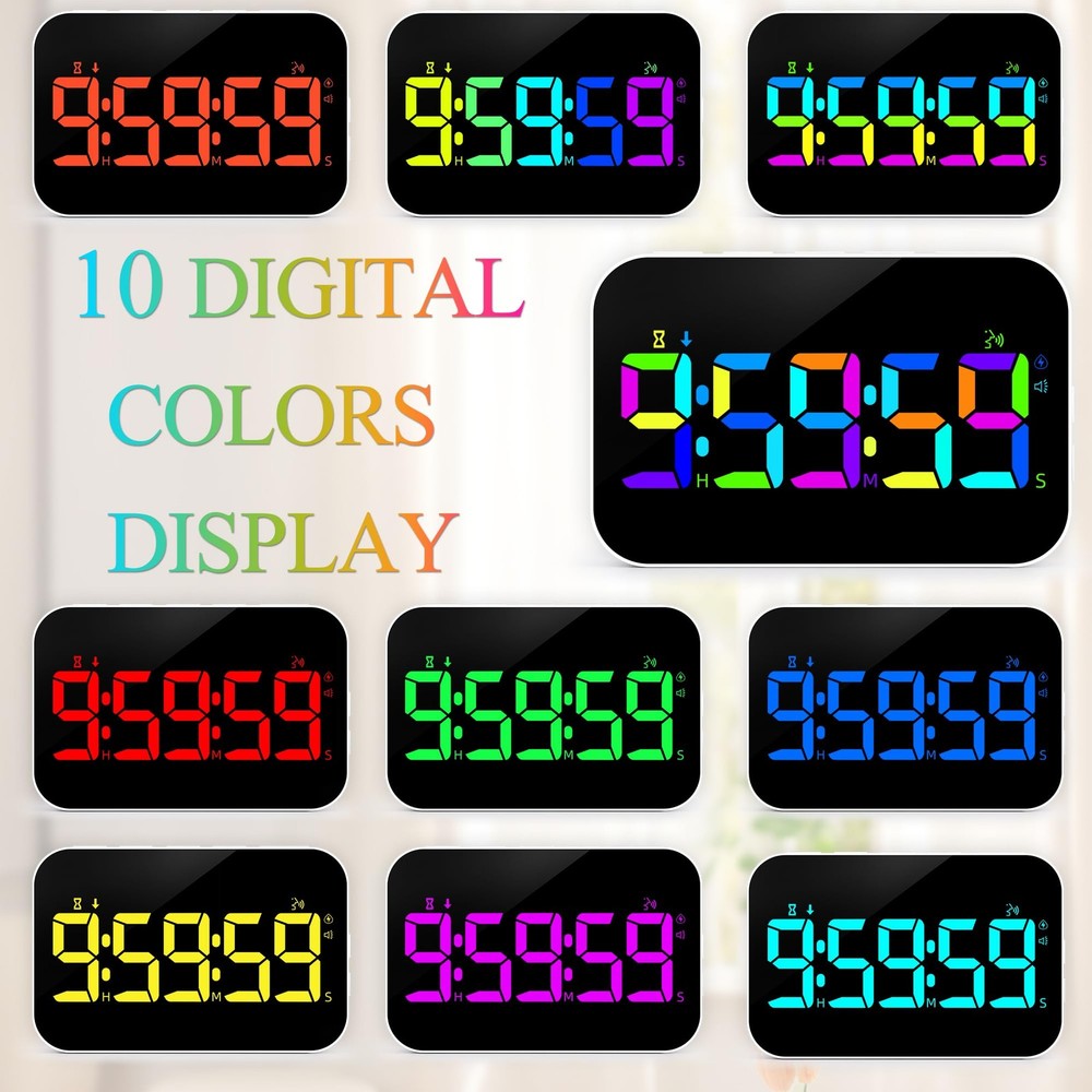 Kitchen LED Digital Timer Rechargeable, RGB Count Down Up Digital Timer with ...