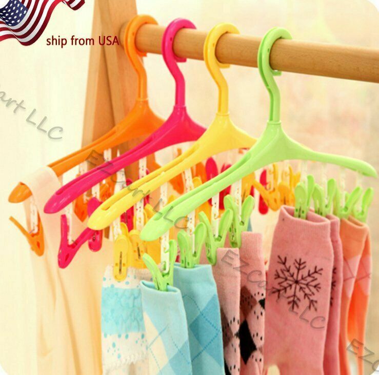 Multi-Function Underwear Socks Clothes Laundry Hanger Drying Rack + 8 Clips Pegs