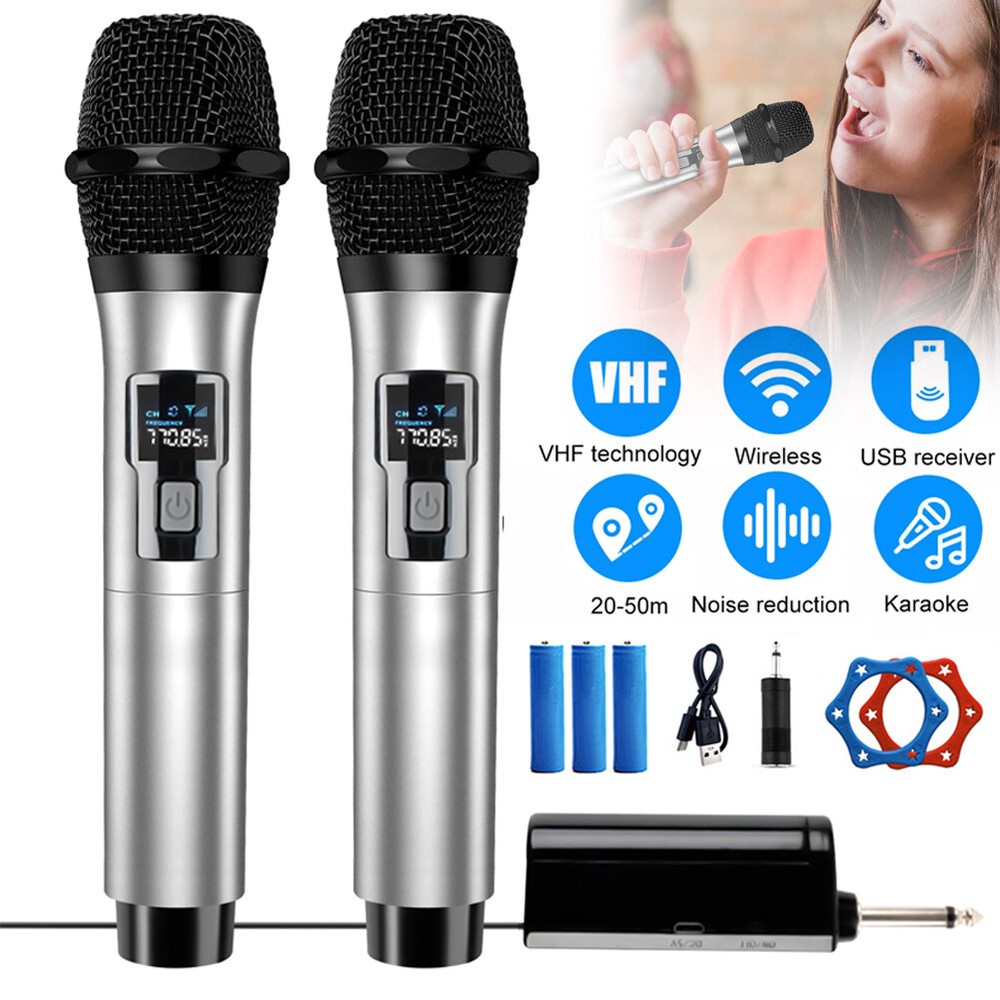 Wireless Microphone Metal Rechargeable Cordless Dynamic Mic System with Receiver