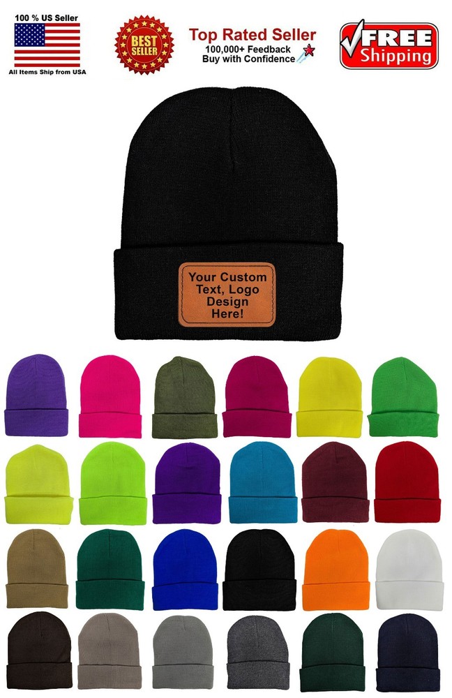 Custom Leather Patch Laser Engraved Beanie Unisex