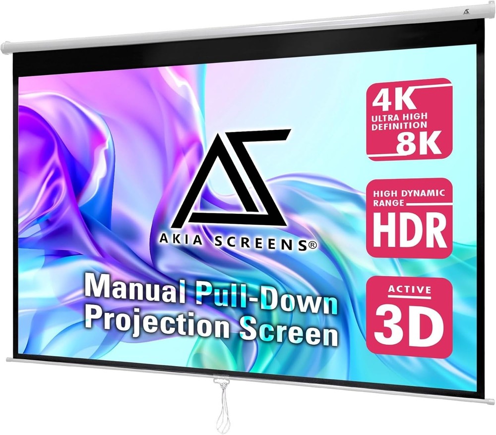 100 Inch Manual Pull Down Projector Screen, 16:10 Retractable Projection Scre...