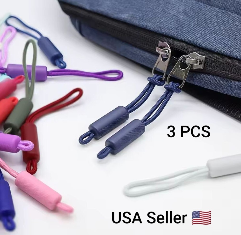 3PC Zipper Pull Puller End Fit Rope Tag Replacement Clip Broken Buckle Fixer Zip