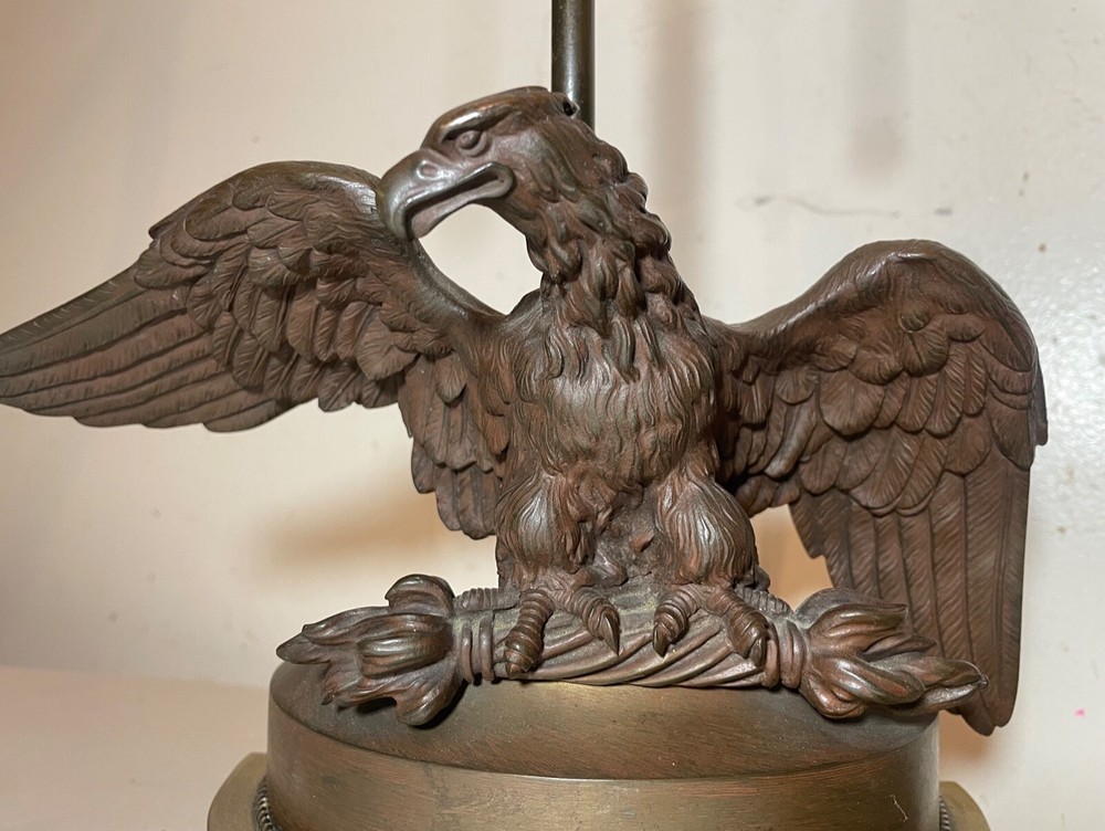 antique patinated solid bronze american bald eagle electric table lamp statue
