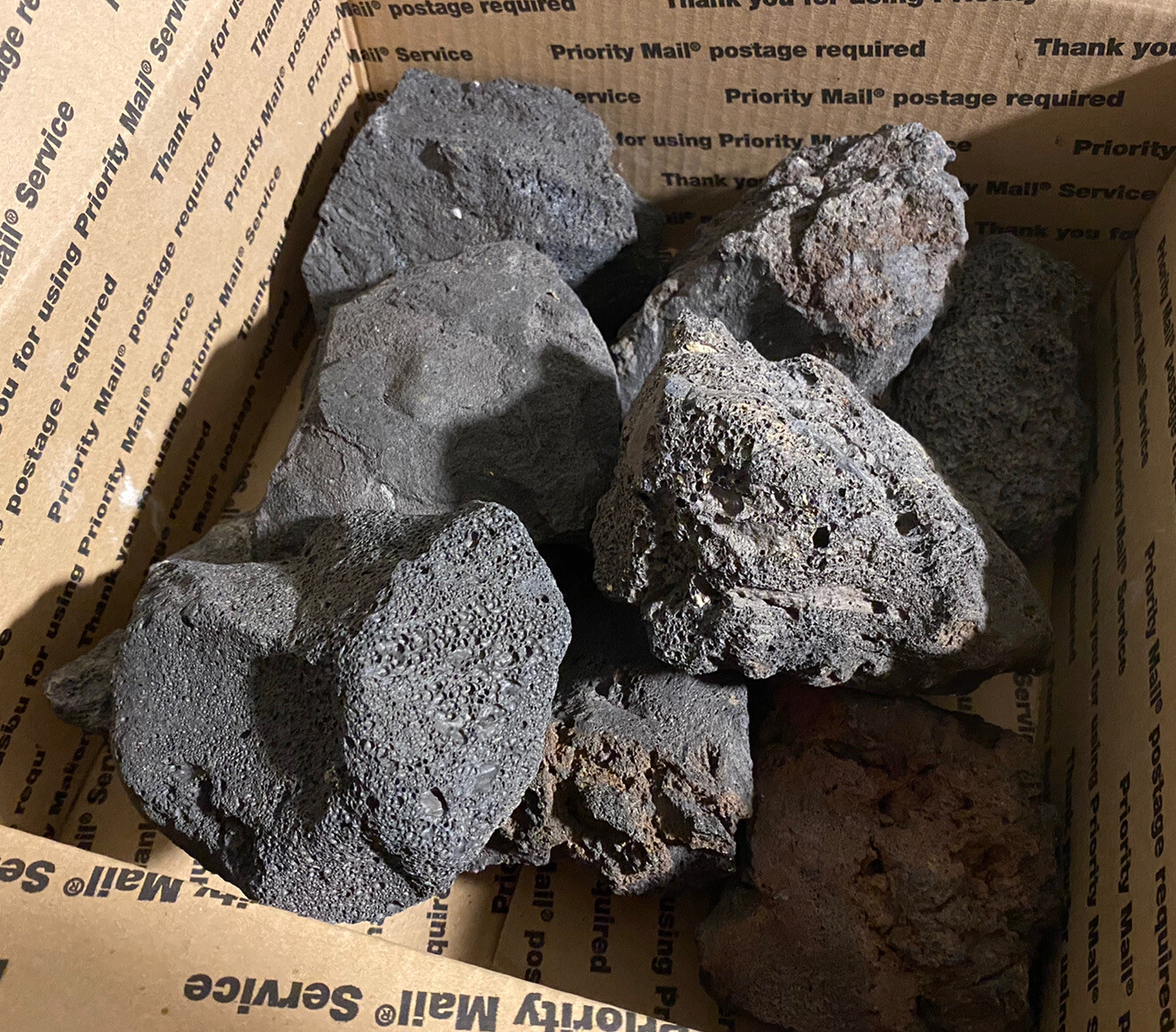 15 lbs. LARGE 6-8” Black Lava Rock (Approx. 15-18) Fire Pit -R&D Rock and Stone