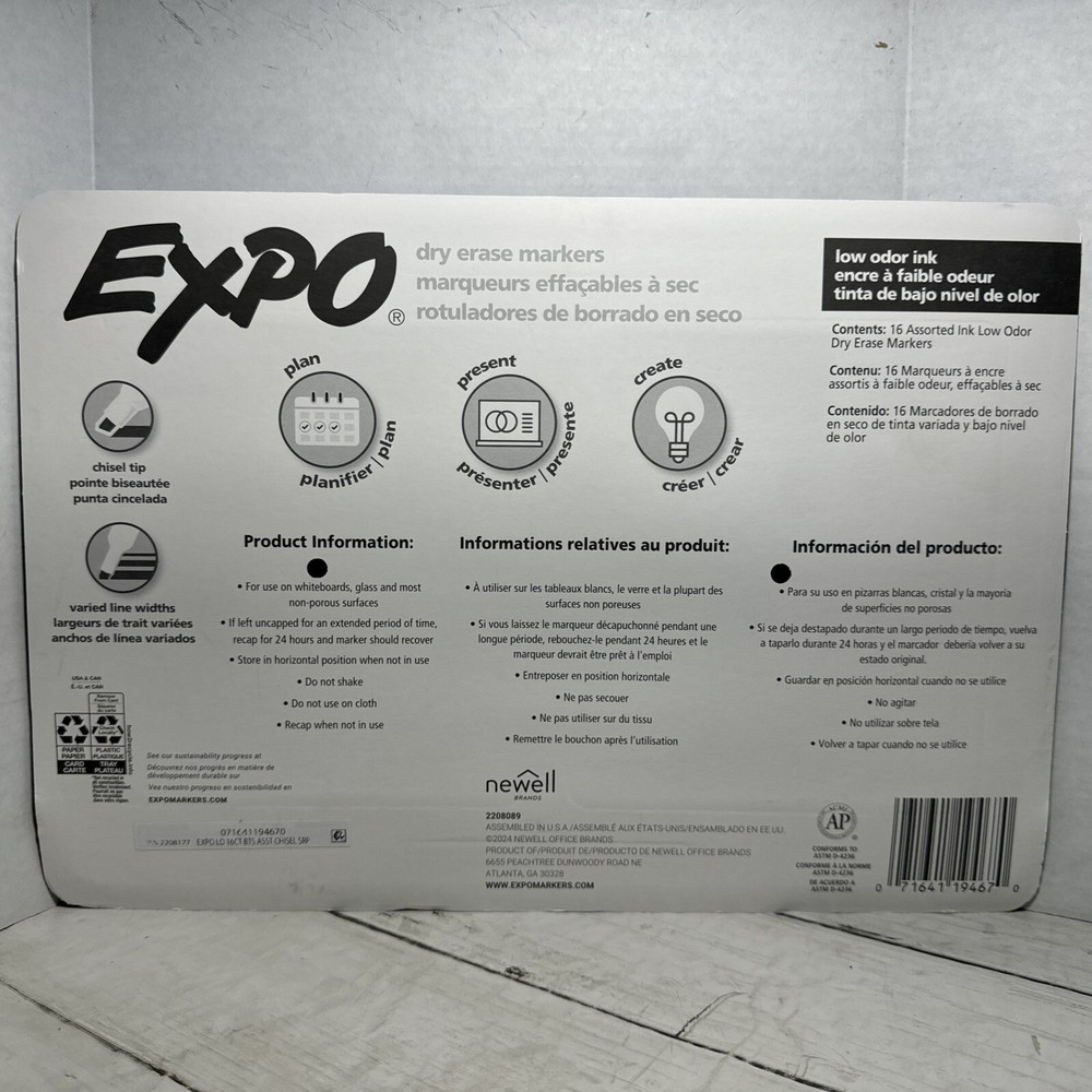 Expo Low Odor Dry Erase Markers, Chisel Tip, Assorted, 16 Count