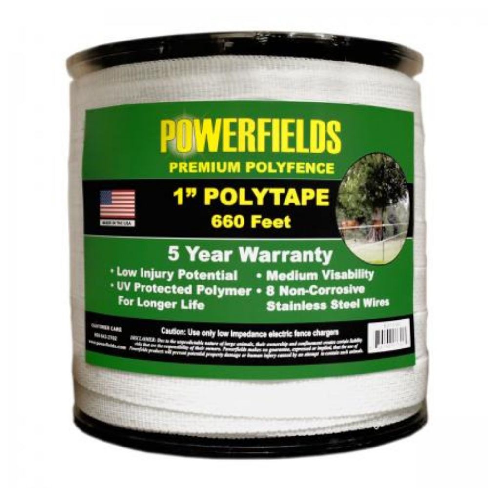 Powerfields Ew10-660 White Polytape 1.0" x 660' Powerfields
