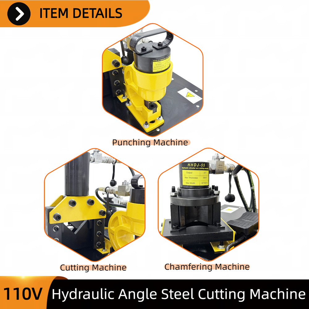 Electric Hydraulic Angle Iron Processing Machine 110V Cutter /Chamfer/Puncher