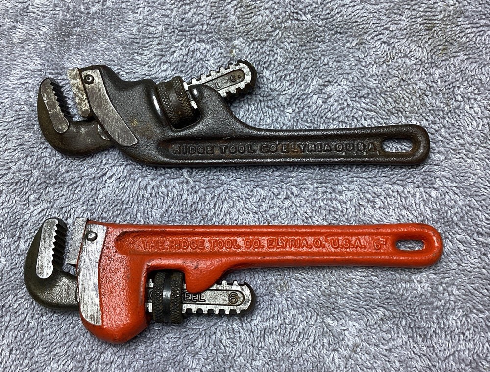 2 RIDGID 6” PIPE WRENCHES OFFSET AND STRAIGHT