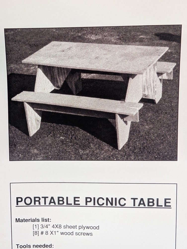 PORTABLE PICNIC TABLE DIY PLANS BLUELINES LAYOUT GUIDE CAMPING CABINS YARD