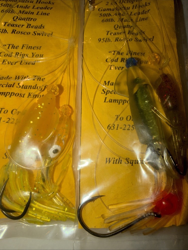 4 CUSTOM HAND TIED COD FISH RIGS MADE WITH GAMAKATSU HOOKS