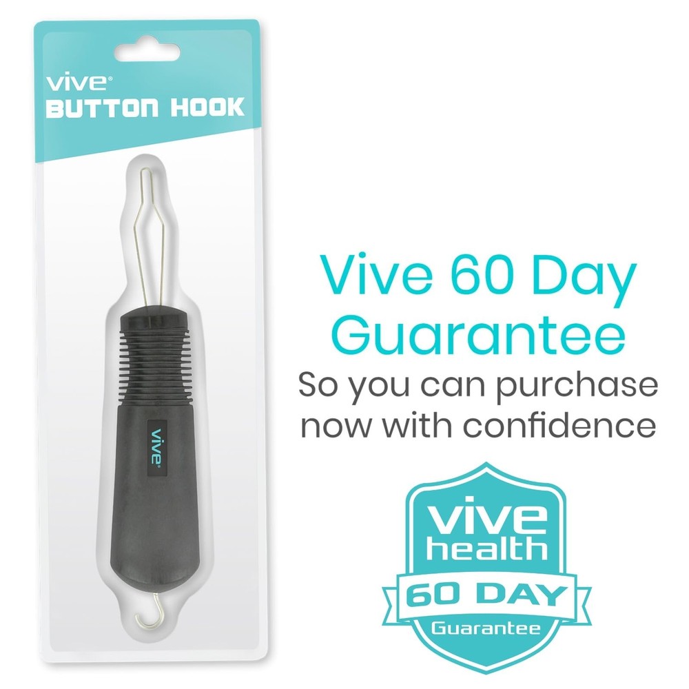 Vive Button Hook with Zipper Pull - Dressing 1 Count (Pack of 1), Black