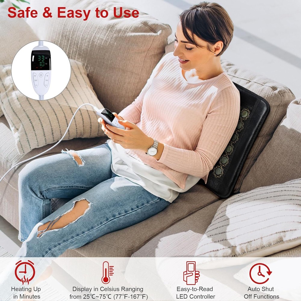 Natural Jade Infrared Heating Pad w/Smart Controller Memory Function 15" x 19"