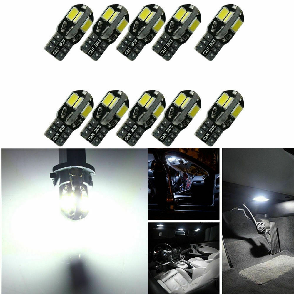 10pcs LED T10 194 168 W5W Canbus White Dome License Side Marker Light Bulb 6000K