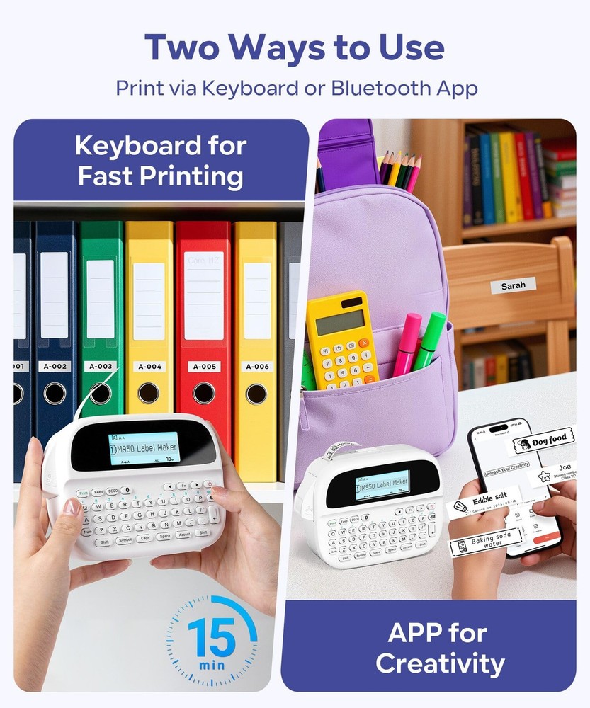 Label Maker Machine with Tape, Rechargeable Backlit Bluetooth Labelmaker, for...