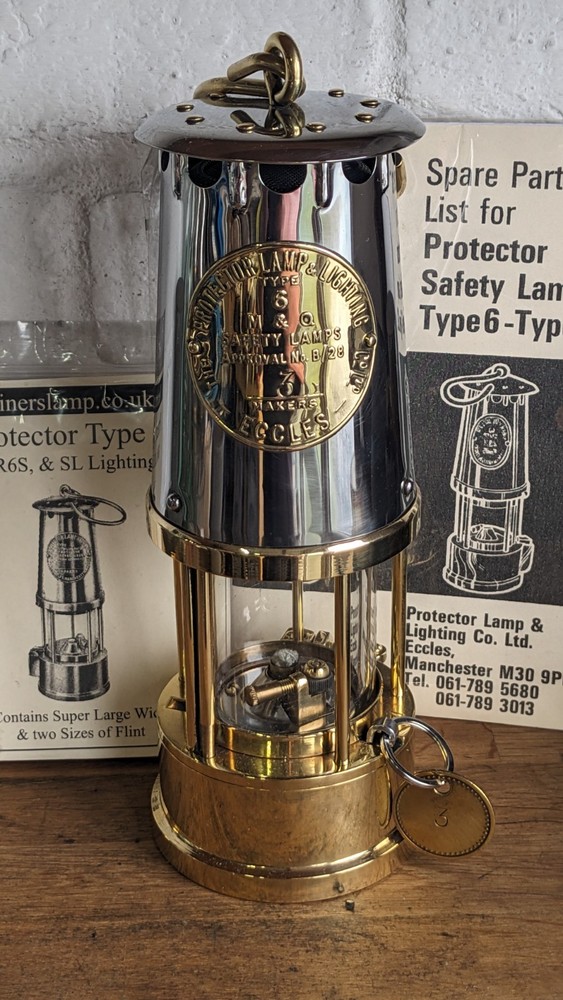 Protector Type 6 Miners Lamp with Working Relighter, Serviced + Spares #3  1977