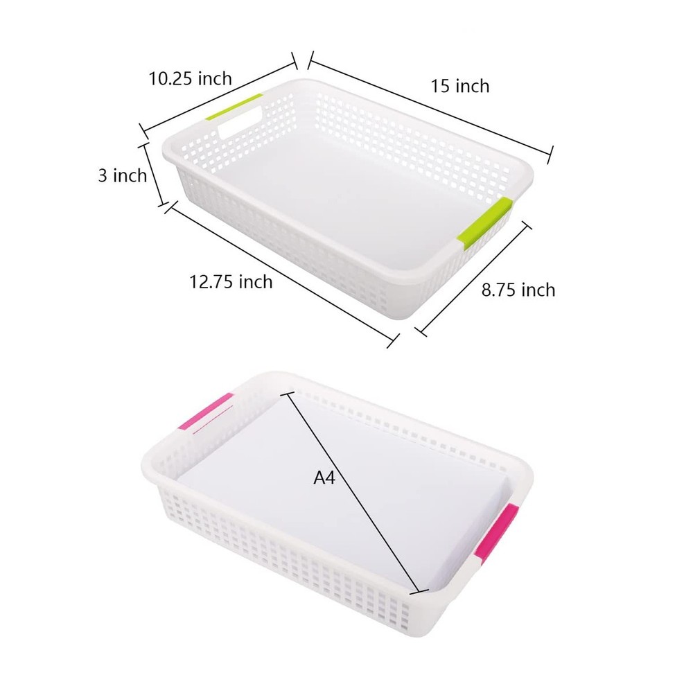 4-Pack Plastic Storage Baskets - Classroom Paper Turn in Trays Stackable for ...