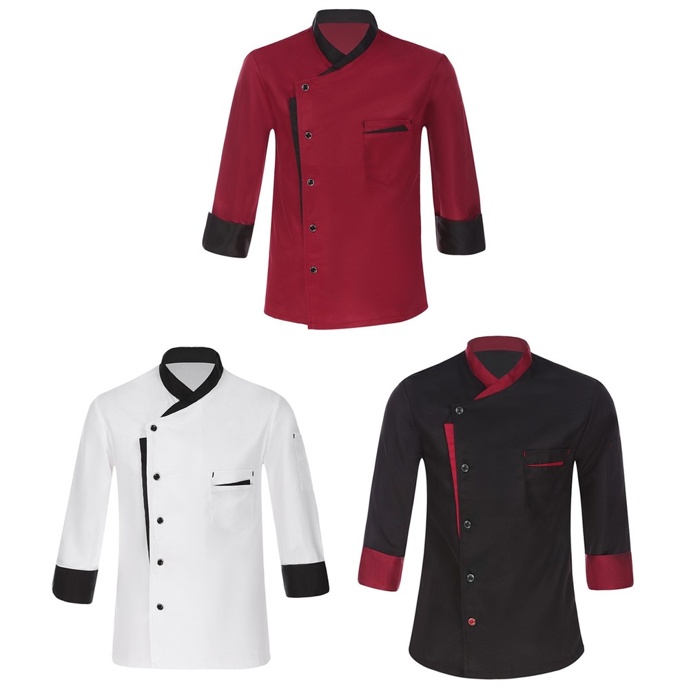 Men Hotel Chef Coat Jacket Kitchen Button Down Restaurant Cooking Uniform Tops