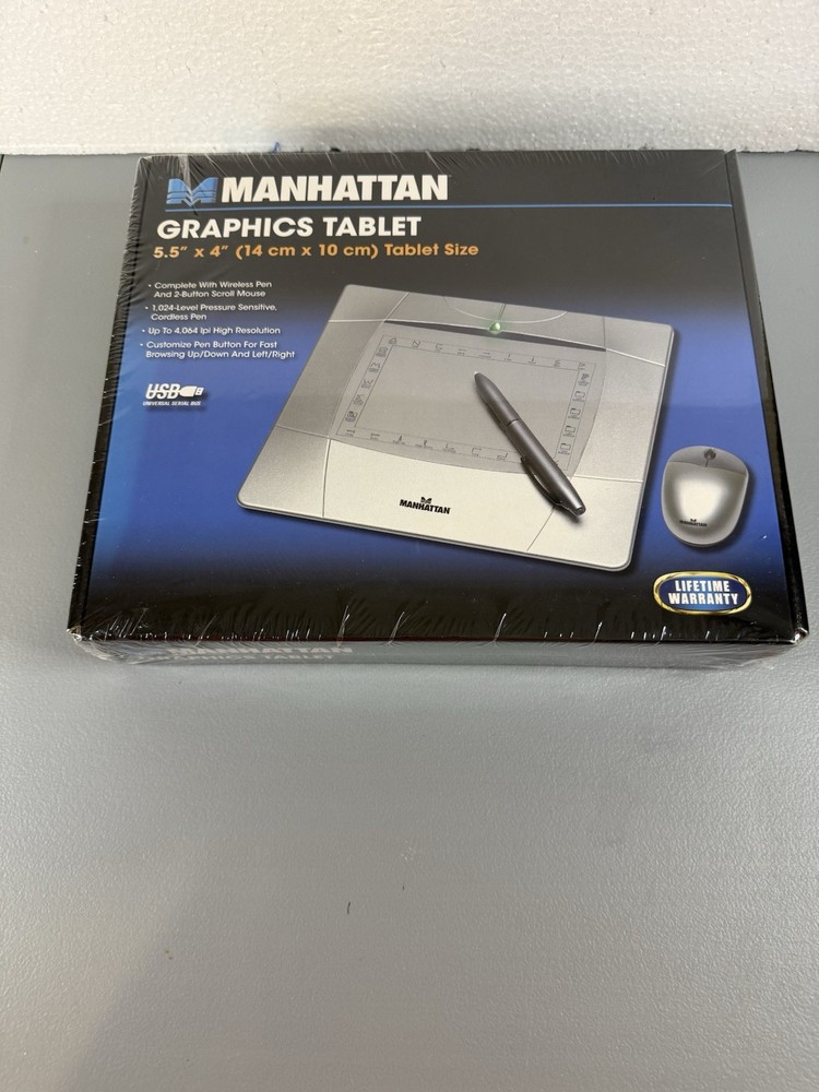 Manhattan Digital Graphics Tablet With Wireless Pen & 2-Button Scroll Mouse New
