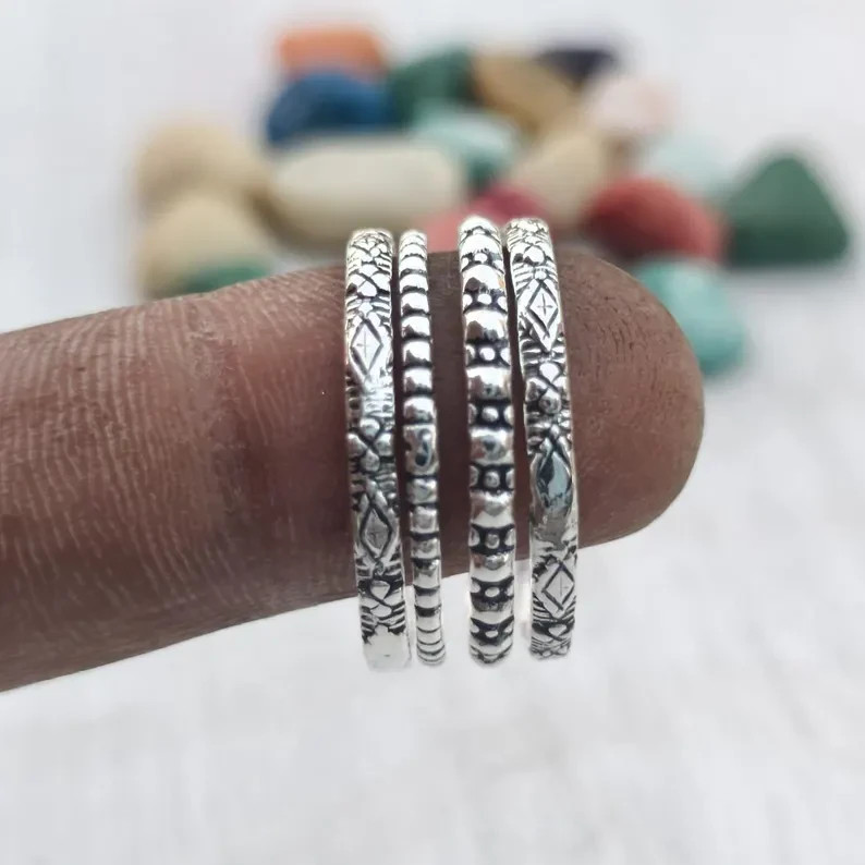 4 Set Stackable Rings | Minimalist Ring Set for Women | Dainty Boho Ri All Size