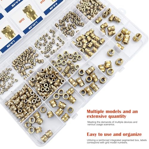 400Pcs Threaded Inserts, M2 M2.5 M3 M4 M5 M6 Threaded Inserts Kit (400Pcs)