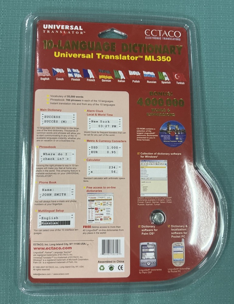 Ectaco Electronic Translator ML350 10-Language Dictionary New Sealed