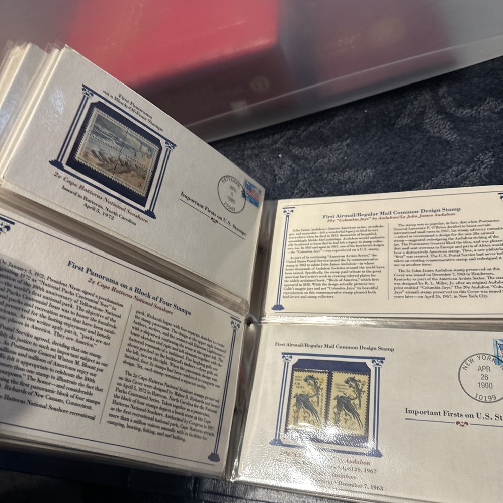 Stamp Album "IMPORTANT FIRSTS ON US STAMPS" by Postal Commem Society, 36 stamps