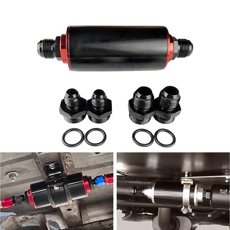 High Flow Inline Fuel Filter 100 Micron Cleanable 6AN 8AN 10AN Adapter Universal