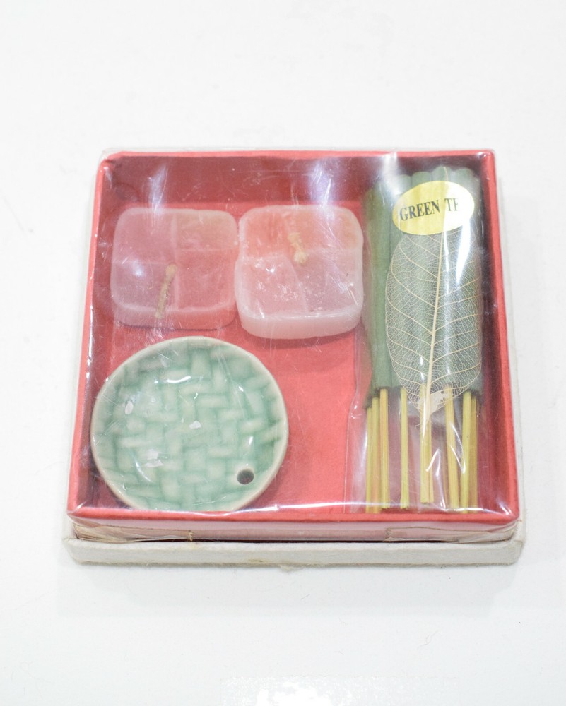 Incense Holders Ceramic Green & White Assorted Dishes with Candles