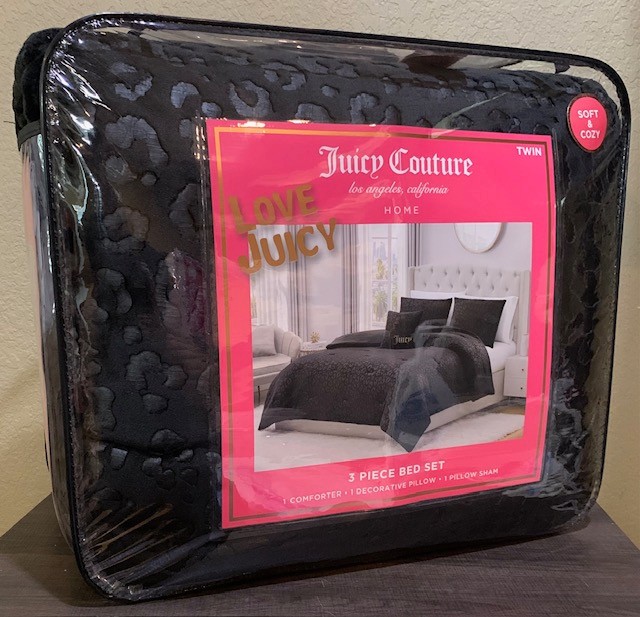 Juicy Couture Black Leopard Embossed Plush 3pc TWIN Comforter Set Soft & Cozy