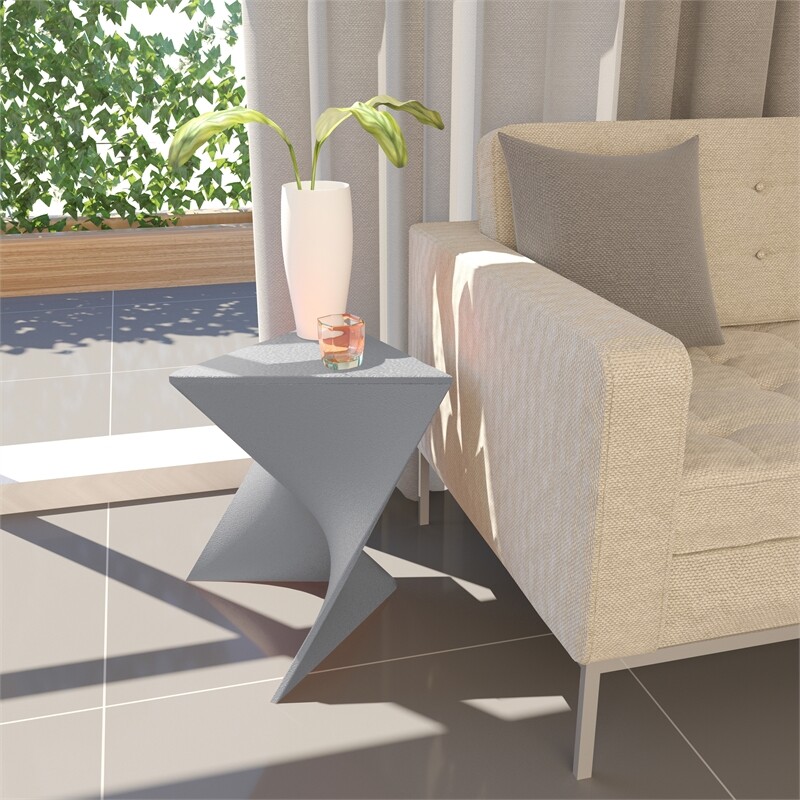 Pemberly Row Contemporary Plastic Triangle End Table in Gray
