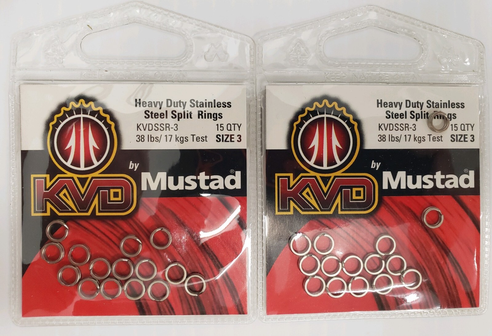 2-Mustad KVD Lure Split Rings SS  #3 15 Pack, 38# Lure replacement Ring  2x15=30
