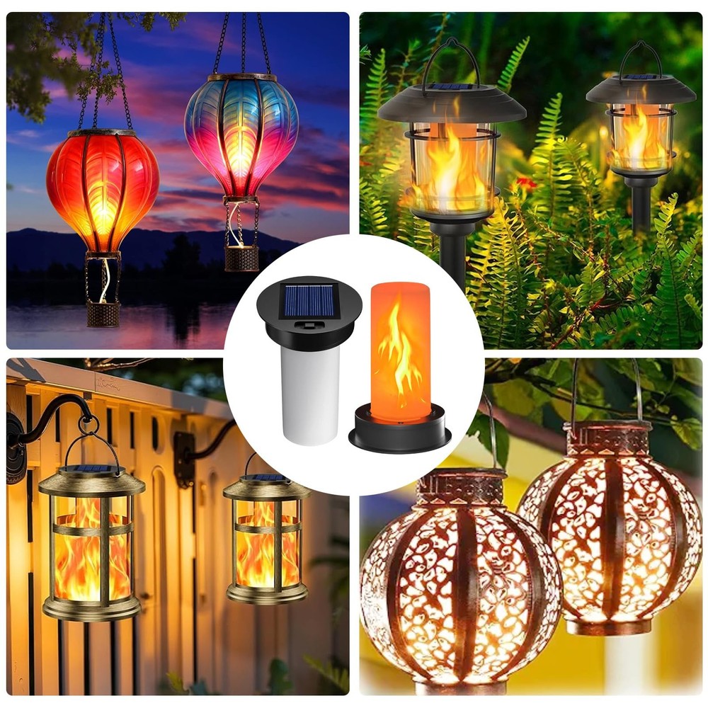 2 Pack Solar Light Replacement Top with Flickering Flame, 2 pack, Black