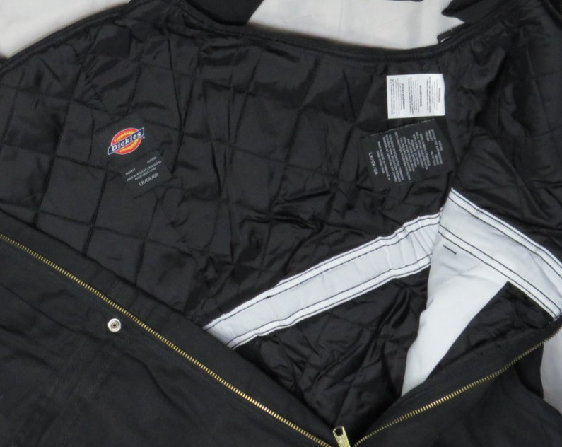 DICKIES LR LARGE BLACK BIB OVERALLS PREMIUM INSULATED DOUBLE KNEE CANVAS NEW NWT