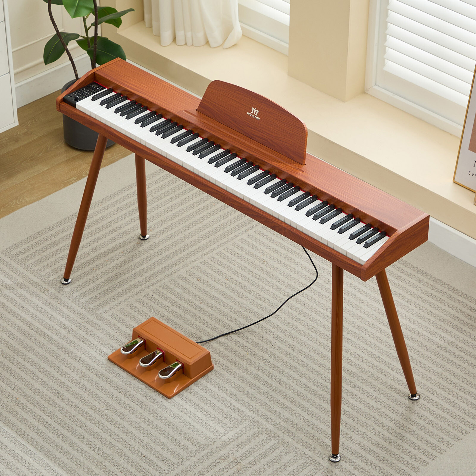 MUSTAR 88-Key Semi-Weighted Digital Piano with USB MIDI, Brown