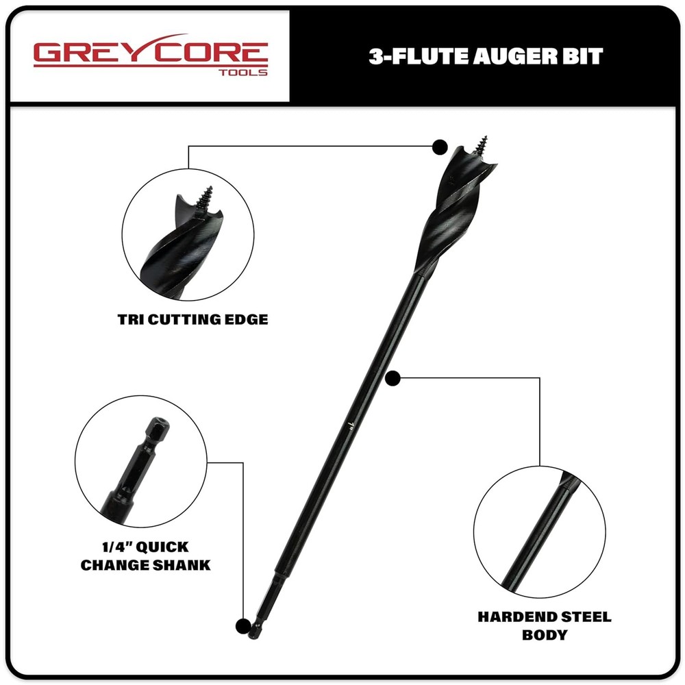 Versatile 3-Piece 12" Auger Bits for Wood - Precision Engineering & Design