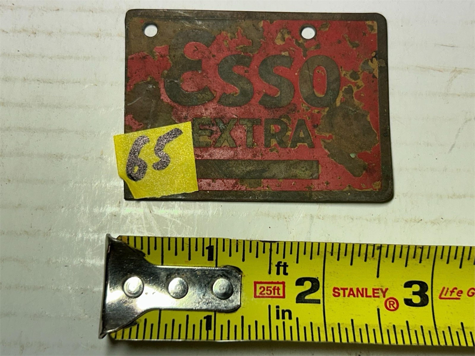 Esso Extra Metal Advertising Sign Red Brass Gas & Oil Collectible Plate