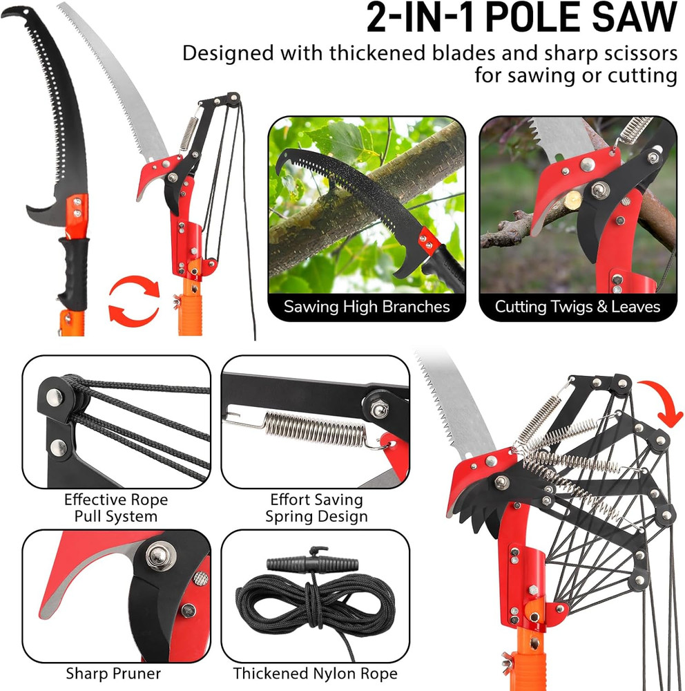 Telescoping Pruning Pole 7-24FT - Manual Tree Trimmer with Extension Pole