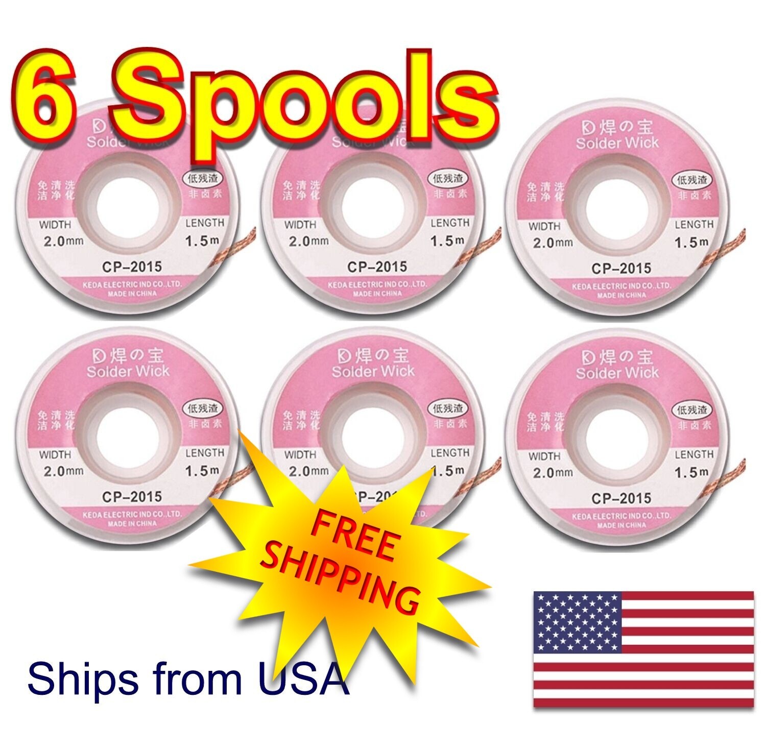 6 PCS. - Durable 1.5M x 2.0 mm Copper Braid Desoldering Solder Removal Wick