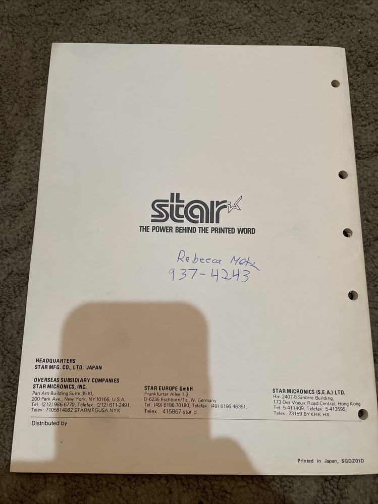 Dot Matrix Printer Technical Manual Star Micronics Inc