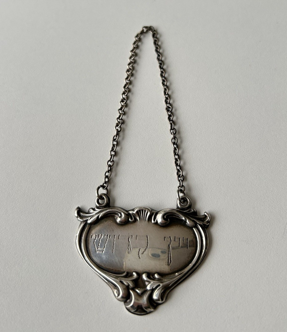 Judaica Ornate Sterling Silver Shabbat Wine Bottle Hanging Tag Decanter Label