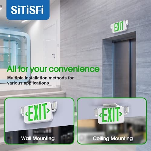 Emergency Exit Sign Light Combo with Adjustable Heads & Backup Battery - 2 Pack