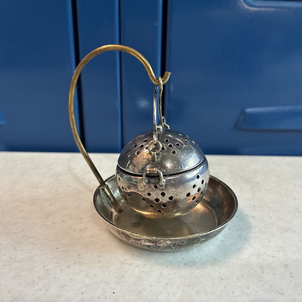 Vintage Silver Plated Tea Ball Teapot Infuser Strainer SET