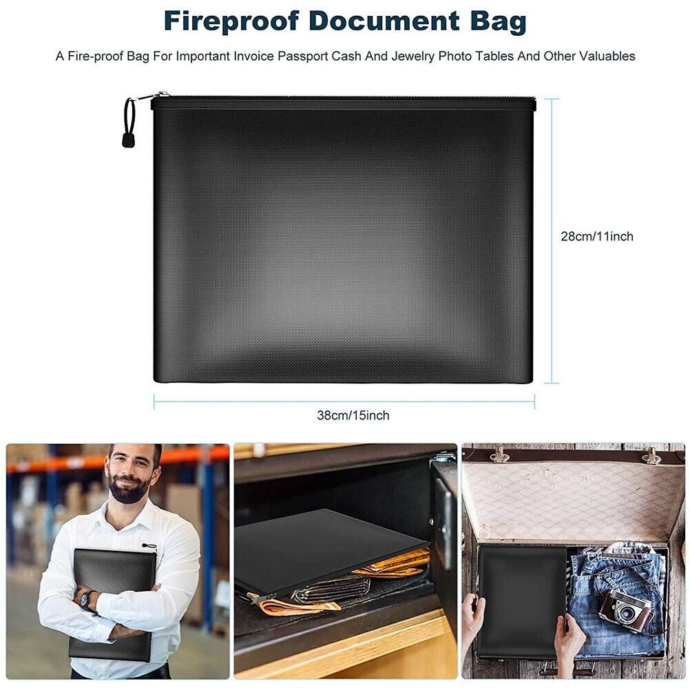 2000℉ Fire Proof money Bag Fireproof Document Pouch Waterproof Safe Cash US