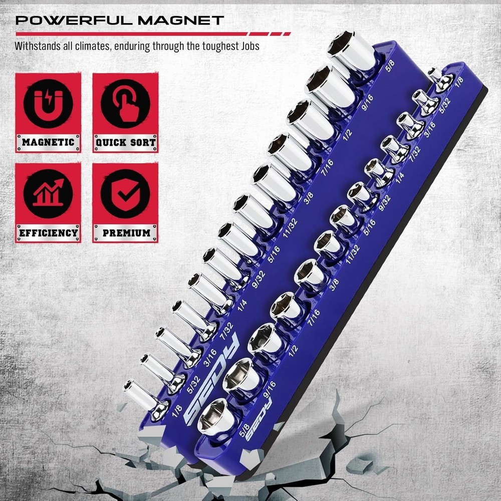 2-Piece 1/4"-Drive Magnetic Socket Organizer - Holds 26 Sockets Efficiently