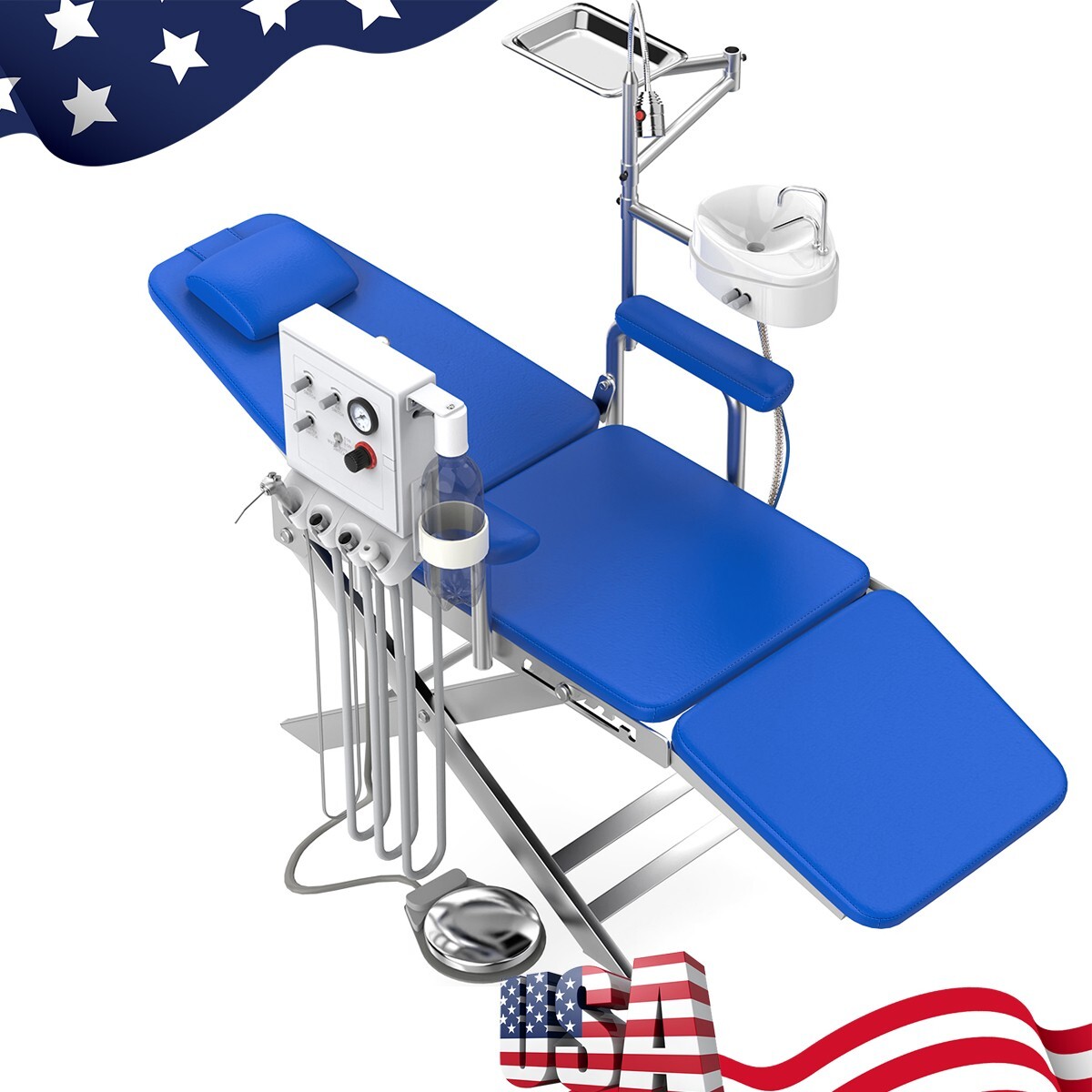 Silla plegable móvil dental portátil+unidad de turbina+lámpara LED+bandeja