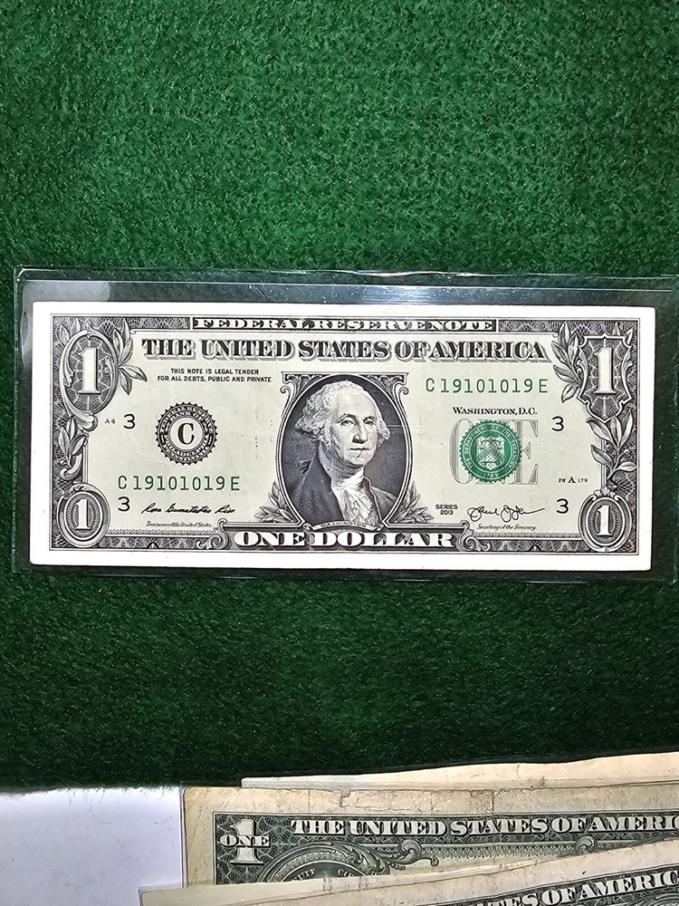 Fancy Serial Number $1 Dollar Trinary Bill C 19101019 E