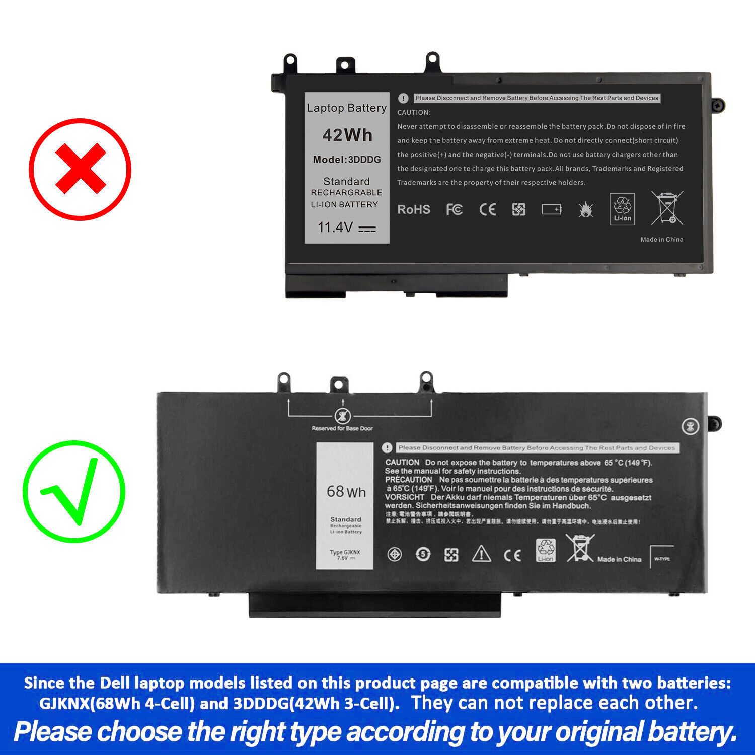 GJKNX Battery for Dell Latitude 5480 5580 5280 5490 5491 5580 5590 / Charger