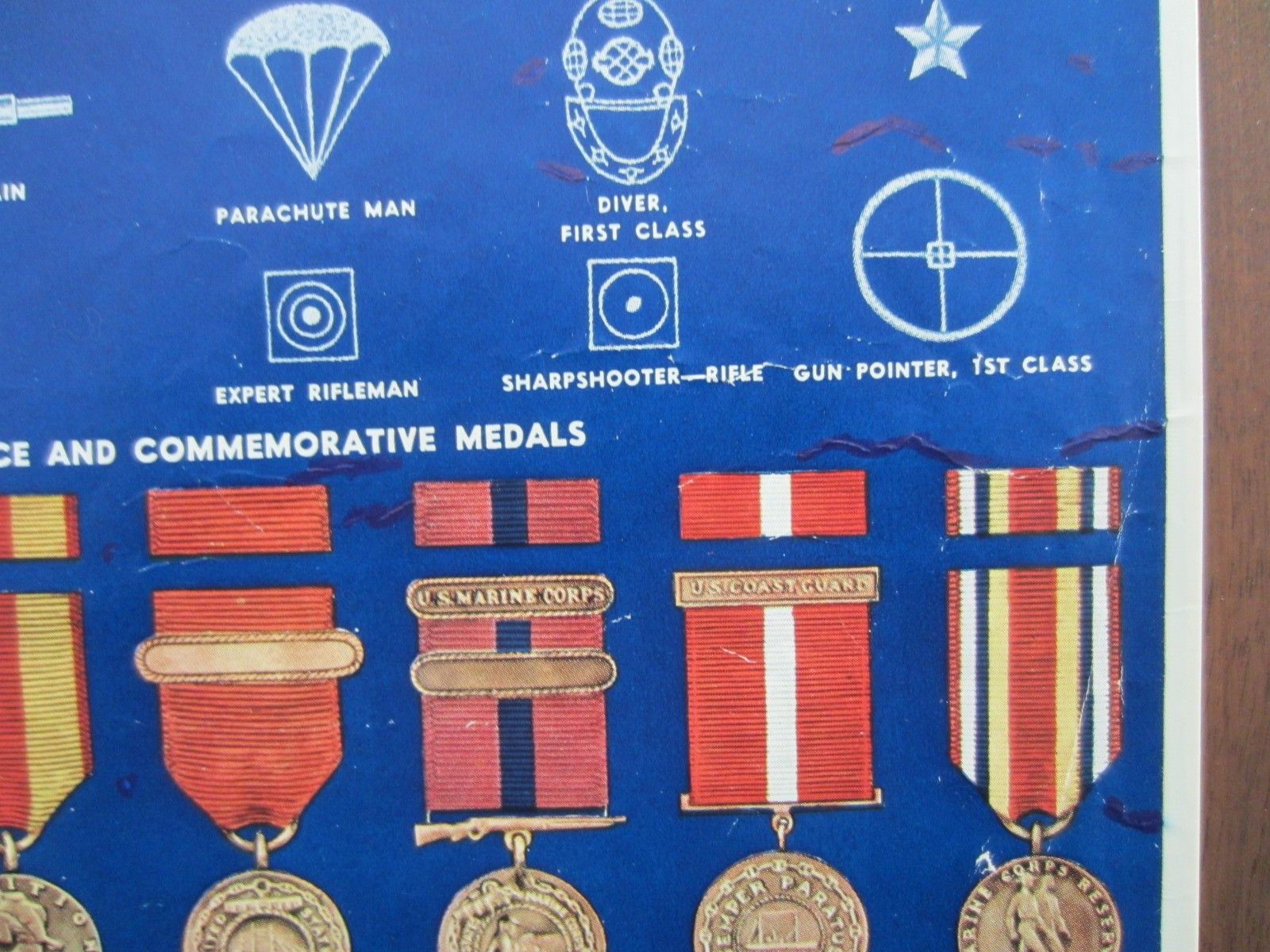 Original WW2 Poster Insignia Decorations Medals US Army Navy Marines Coast Guard