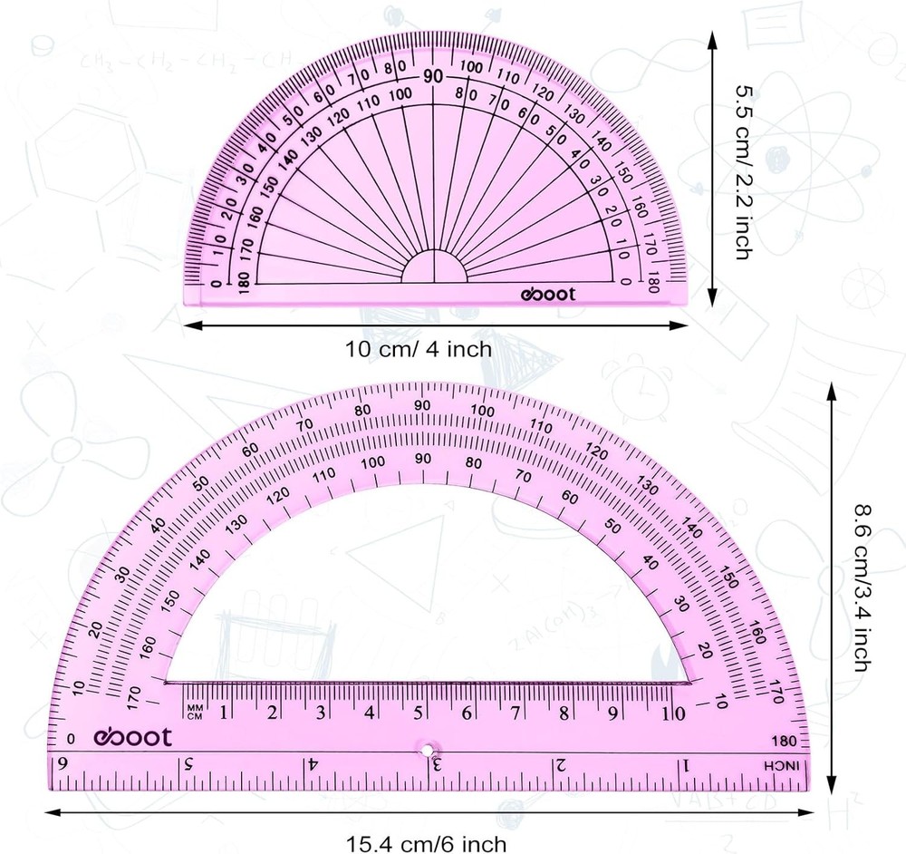 2 Pcs Plastic Protractor Clear 180 Degrees Transparent Protractor for Geometry,