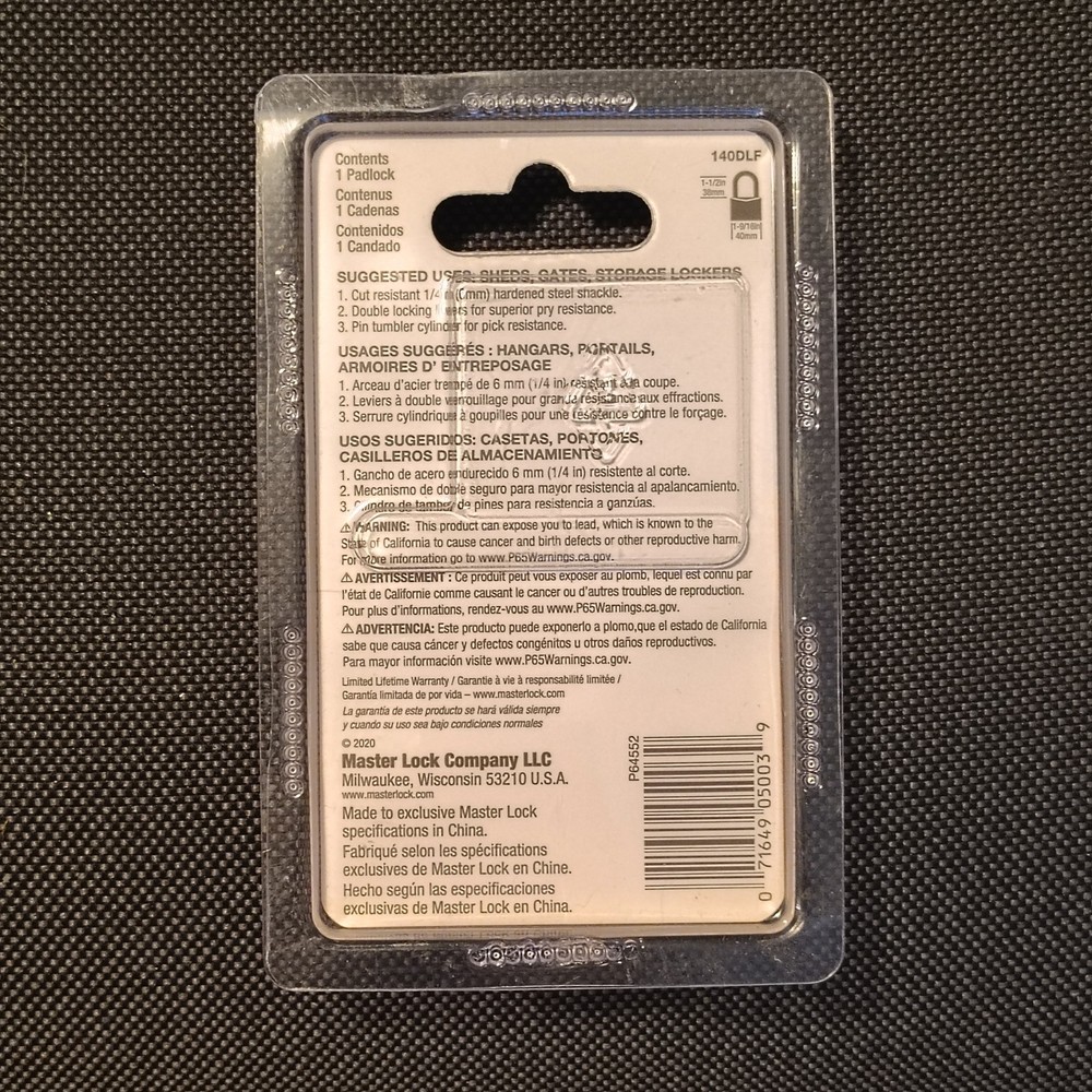 Master Lock 140DLF Padlock with 2 Keys NEW